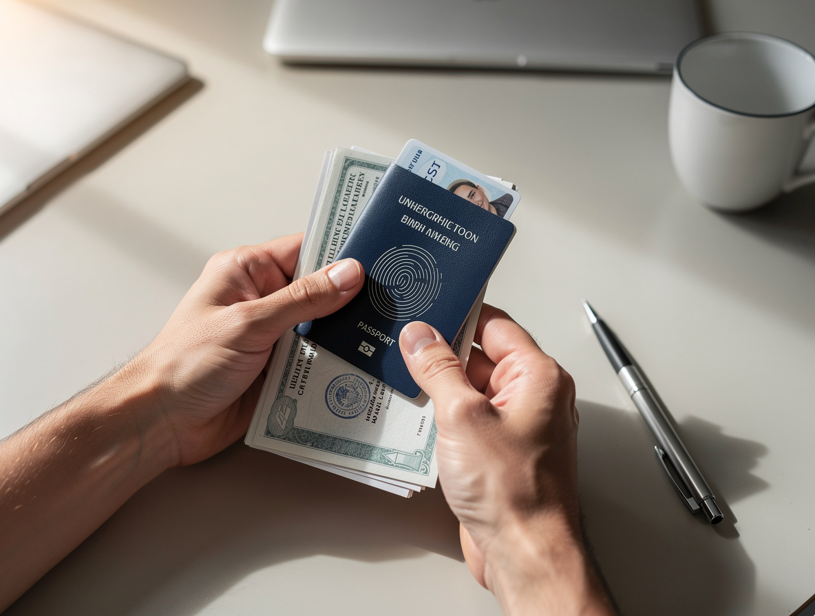 Руки держат стопку важных документов на столе