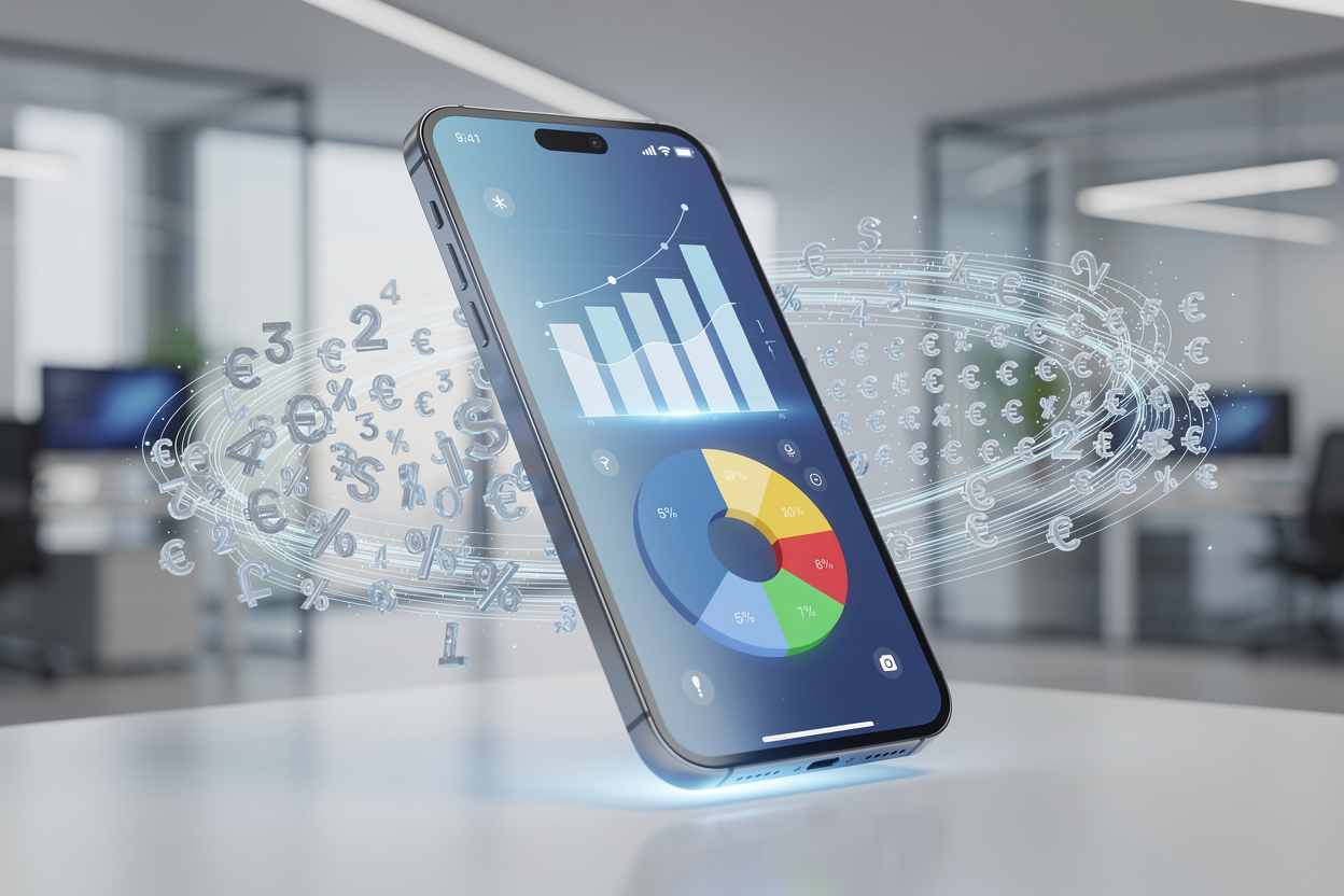 Смартфон с графиками управления долгами в упорядоченной среде.